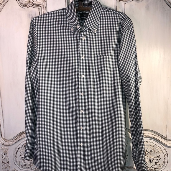 Men’s Non-Iron 100% Cotton Traditional Fit Green and White Gingham Check Shirt - Picture 1 of 12